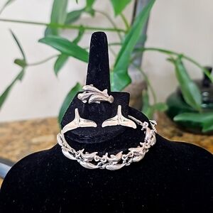 Mommy and Me dolphin sterling silver set